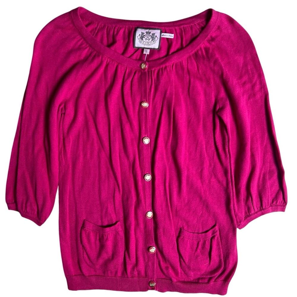Juicy Couture Ladies Hot Pink 100% Cotton Cardigan Button Down Large
